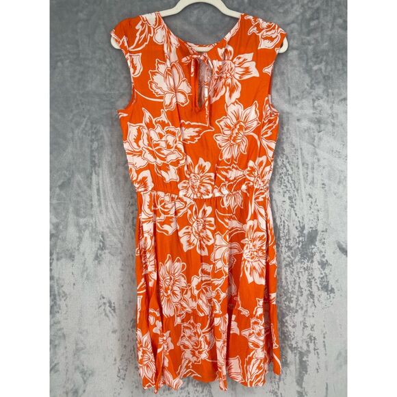 Sonoma Sundress Womens Medium Orange Floral Print Rayon Nylon Shirred Shoulder - Picture 3 of 15